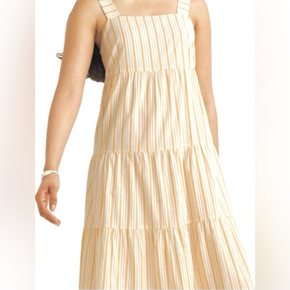 Madewell Striped Button-Back Tiered MidiDress Yellow & White, Size 2, NWT, Lined - Picture 3 of 7